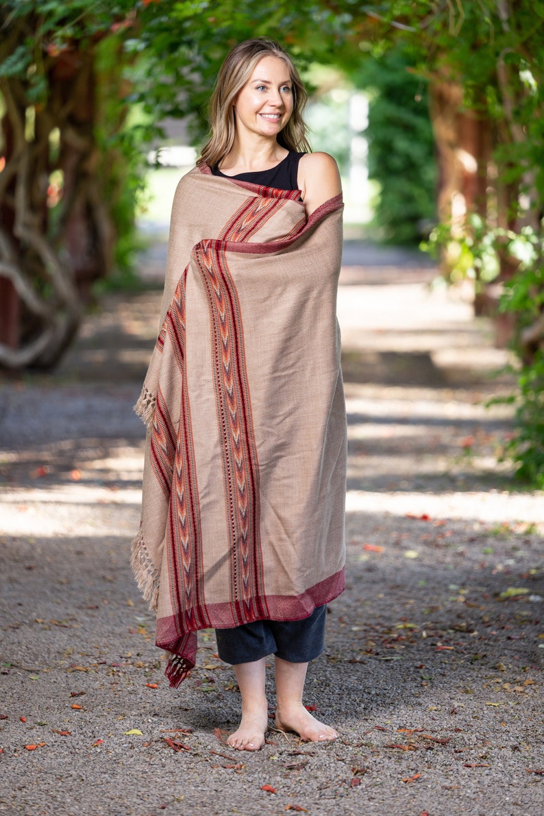 Meditation Shawl or Meditation Blanket, Wool Shawl/Wrap, Oversize Scarf/Stole, Ethically Sourced, Fair Trade. Unisex Large Truth Brown image 10