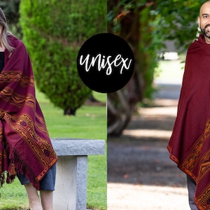 Meditation Shawl, Meditation Blanket, Prayer Shawl for Men Women, Oversize Scarf Stole, Unisex, Energize Maroon image 5