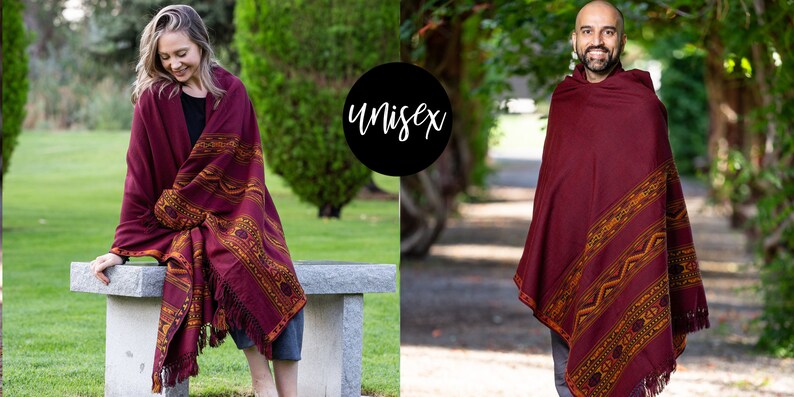 Meditation Shawl, Meditation Blanket, Prayer Shawl for Men Women, Oversize Scarf Stole, Unisex, Energize Maroon image 5