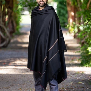 Meditation Shawl or Meditation Blanket, Wool Shawl/Wrap, Oversize Scarf/Stole, Ethically Sourced, Fair Trade. Unisex Clarity Black image 6