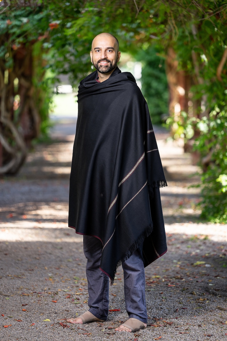 Meditation Shawl or Meditation Blanket, Wool Shawl/Wrap, Oversize Scarf/Stole, Ethically Sourced, Fair Trade. Unisex Clarity Black image 6