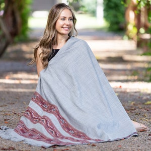 Meditation Shawl, Meditation Blanket, Prayer Shawl for Men Women, Oversize Scarf Stole, Unisex, (Energize) Light Gray