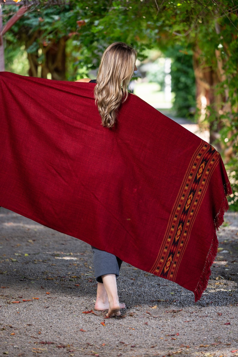 Meditation Shawl or Meditation Blanket, Exotic Shawl/Wrap, Oversize Scarf/Stole, Ethically Sourced. Unisex Love Red image 2
