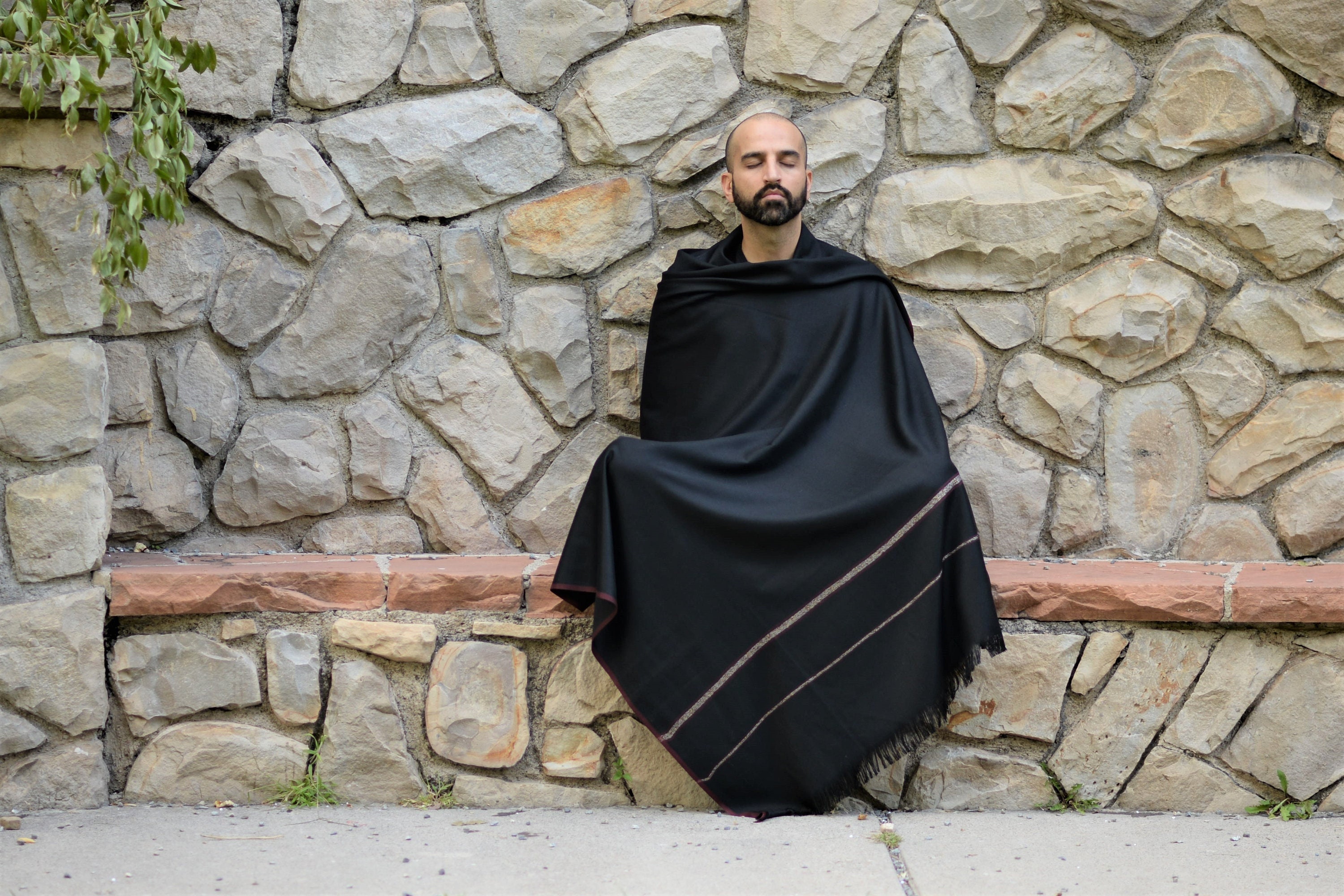 Meditation Shawl or Meditation Blanket, Wool Shawl/Wrap, Oversize Scarf/Stole, Ethically Sourced, Fair Trade. Unisex (Clarity) Black