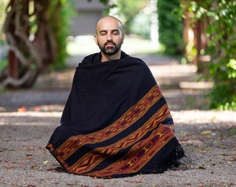 Meditation Shawl, Meditation Blanket, Prayer Shawl for Men Women, Oversize Scarf Stole, Unisex, (Energize) Black