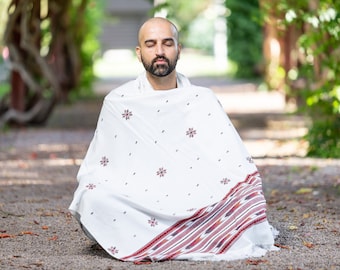 Meditation Shawl, Meditation Blanket, Prayer Shawl for Men Women, Oversize Scarf Stole, Unisex, Ethically (Cosmos) White