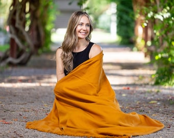Meditation Shawl or Meditation Blanket, Wool Shawl/Wrap, Oversize Scarf/Stole, Ethically Sourced, Fair Trade. Unisex (Simplicity) Mustard