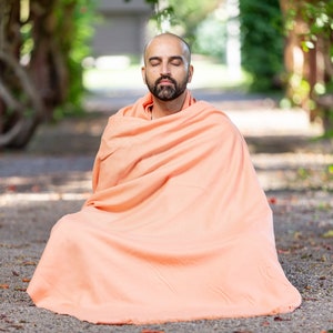 Meditation Shawl or Meditation Blanket, Wool Shawl/Wrap, Oversize Scarf/Stole, Ethically Sourced, Fair Trade. Unisex (Simplicity) Salmon