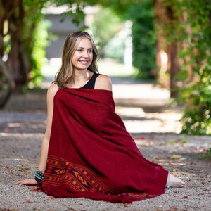 Meditation Shawl or Meditation Blanket, Exotic Shawl/Wrap, Oversize Scarf/Stole, Ethically Sourced. Unisex Love Red image 3