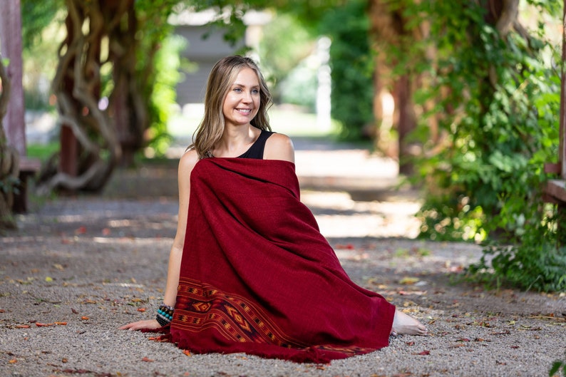 Meditation Shawl or Meditation Blanket, Exotic Shawl/Wrap, Oversize Scarf/Stole, Ethically Sourced. Unisex Love Red image 3