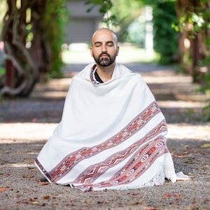 Meditation Shawl, Meditation Blanket, Prayer Shawl for Men Women, Oversize Scarf Stole, Unisex, Energize White