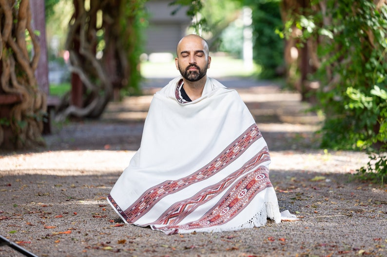 White Meditation Shawl. White Meditation Blanket. White Prayer shawl. Energize