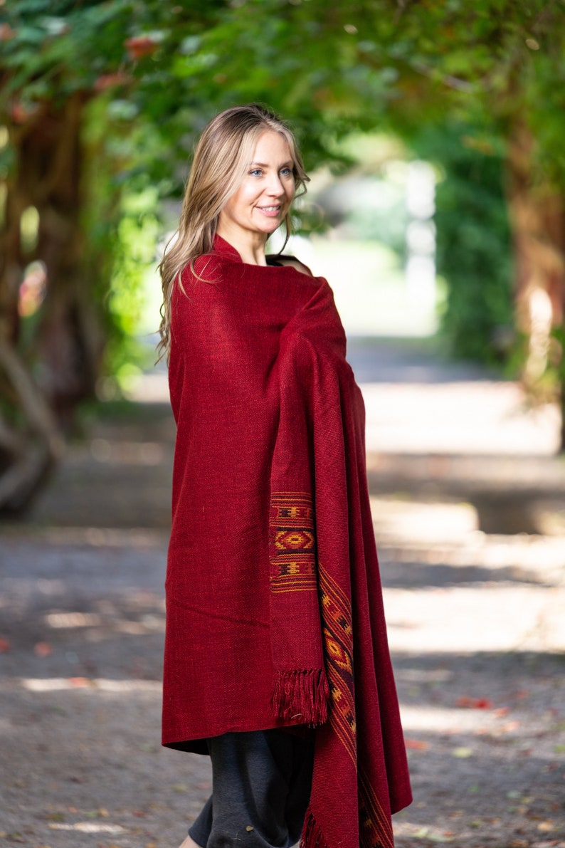 Meditation Shawl or Meditation Blanket, Exotic Shawl/Wrap, Oversize Scarf/Stole, Ethically Sourced. Unisex Love Red image 4