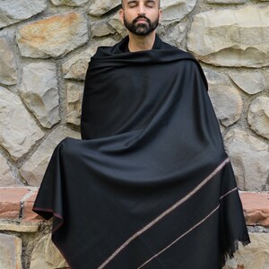 Meditation Shawl or Meditation Blanket, Wool Shawl/Wrap, Oversize Scarf/Stole, Ethically Sourced, Fair Trade. Unisex Clarity Black image 8