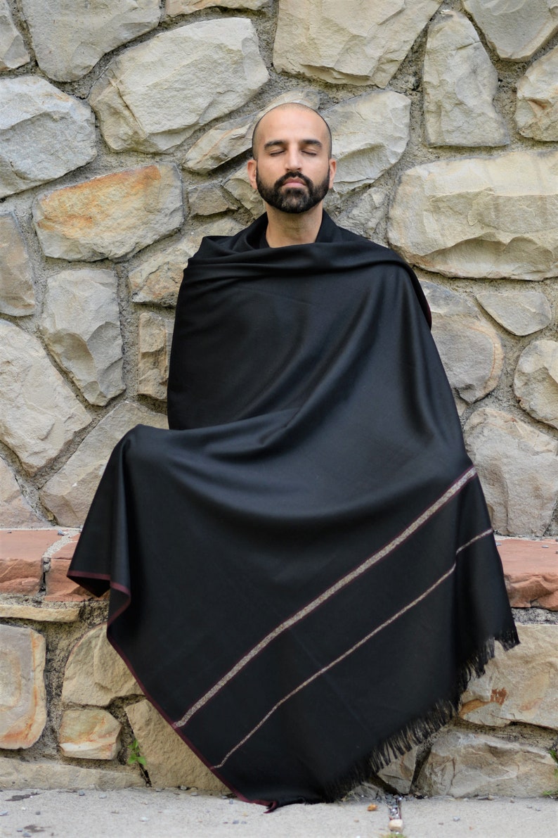 Meditation Shawl or Meditation Blanket, Wool Shawl/Wrap, Oversize Scarf/Stole, Ethically Sourced, Fair Trade. Unisex Clarity Black image 8