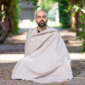 Meditation Shawl or Meditation Blanket, Wool Shawl/Wrap, Oversize Scarf/Stole, Ethically Sourced, Fair Trade. Unisex (Simplicity) Beige