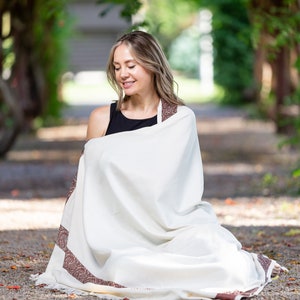Meditation Shawl or Meditation Blanket, Wool Shawl/Wrap, Oversize Scarf/Stole, Ethically Sourced, Fair Trade. Unisex/Light WeightGratitude Cream