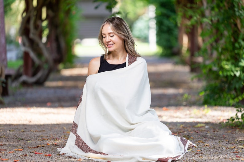 Meditation Shawl or Meditation Blanket, Wool Shawl/Wrap, Oversize Scarf/Stole, Ethically Sourced, Fair Trade. Unisex/Light WeightGratitude Cream