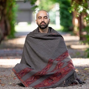 Meditation Shawl, Meditation Blanket, Prayer Shawl for Men Women, Oversize Scarf Stole, Unisex, (Energize) Dark Grey