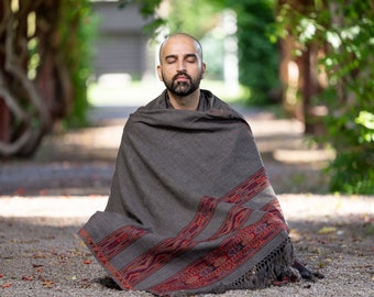 Meditation Shawl, Meditation Blanket, Prayer Shawl for Men Women, Oversize Scarf Stole, Unisex, (Energize) Dark Grey