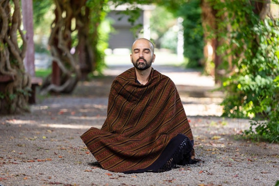 Meditation Shawl or Meditation Blanket, Exotic Shawl/wrap, Oversize Scarf/ stole, Ethically Sourced. Unisex life Force Black 