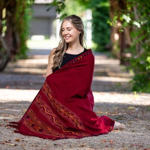 Meditation Shawl, Meditation Blanket, Prayer Shawl for Men Women, Oversize Scarf Stole, Unisex, (Energize) Maroon