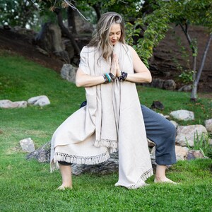 Meditation Shawl or Meditation Blanket, Wool Shawl/Wrap, Oversize Scarf/Stole, Ethically Sourced, Fair Trade. Unisex Simplicity Beige image 5