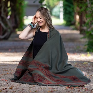 Meditation Shawl, Meditation Blanket, Prayer Shawl for Men Women, Oversize Scarf Stole, Unisex, (Energize) Charcoal