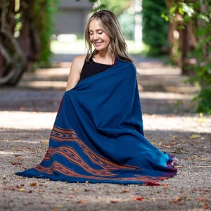 Meditation Shawl or Meditation Blanket, Wool Shawl/Wrap, Oversize Scarf/Stole, Ethically Sourced, Fair Trade. Unisex Large Truth Peacock image 3