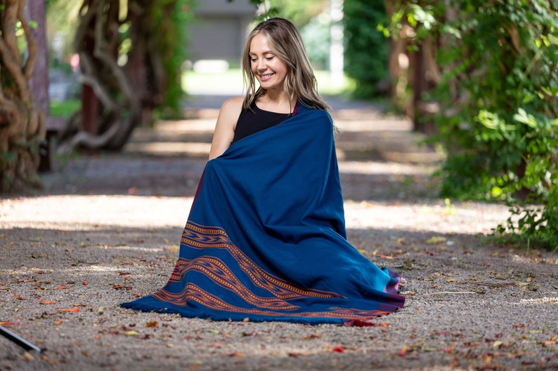 Meditation Shawl or Meditation Blanket, Wool Shawl/Wrap, Oversize Scarf/Stole, Ethically Sourced, Fair Trade. Unisex Large Truth Peacock image 3