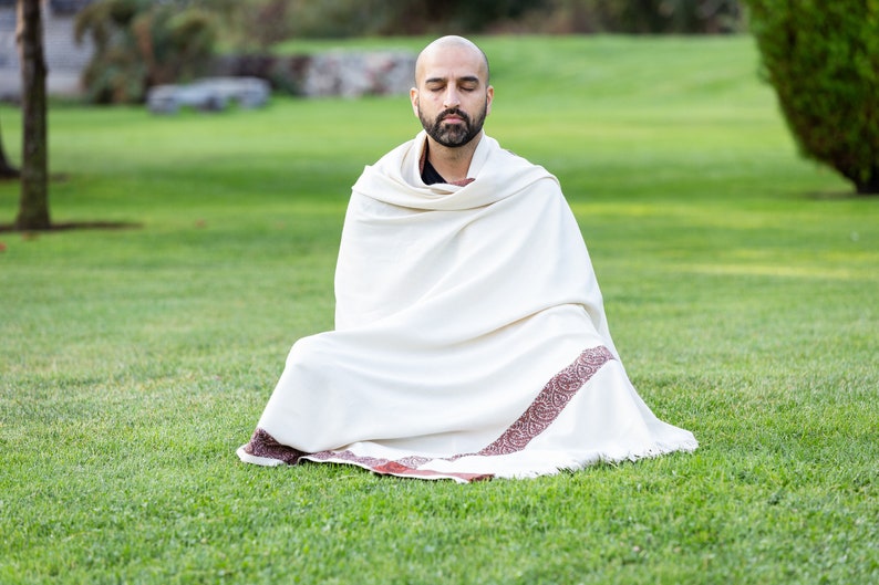Meditation Shawl or Meditation Blanket, Wool Shawl/Wrap, Oversize Scarf/Stole, Ethically Sourced, Fair Trade. Unisex/Light WeightGratitude image 7