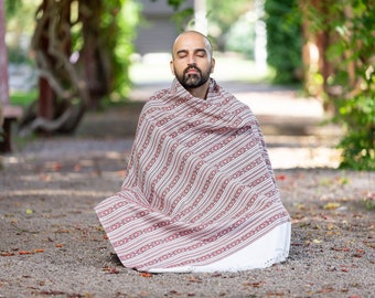 Meditation Shawl or Meditation Blanket, Exotic Shawl/Wrap, Oversize Scarf/Stole, Ethically Sourced. Unisex (Life Force) White