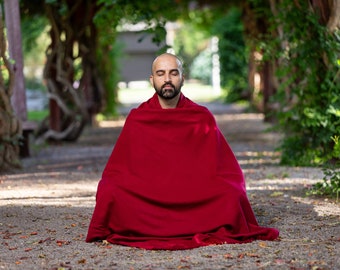 Meditation Shawl or Meditation Blanket, Wool Shawl/Wrap, Oversize Scarf/Stole, Ethically Sourced, Fair Trade. Unisex (Simplicity) Maroon