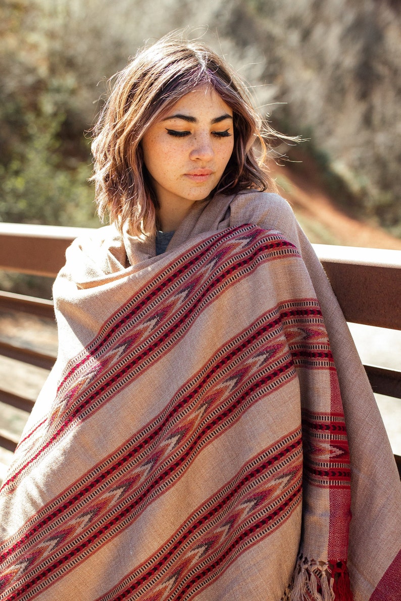 Meditation Shawl or Meditation Blanket, Wool Shawl/Wrap, Oversize Scarf/Stole, Ethically Sourced, Fair Trade. Unisex Large Truth Brown image 1