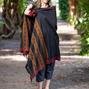 Meditation Shawl or Meditation Blanket, Wool Shawl/Wrap, Oversize Scarf/Stole, Ethically Sourced, Fair Trade. Unisex Large Truth Dark Grey image 4
