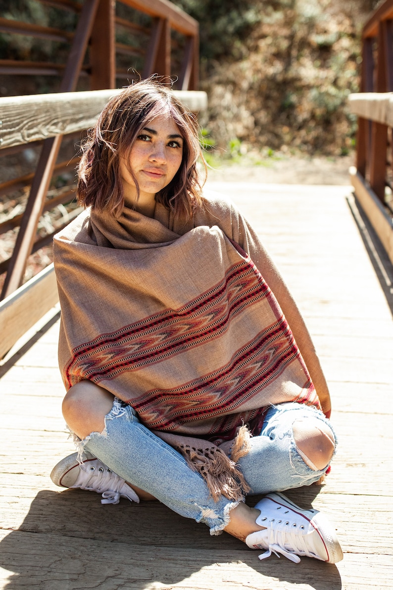 Meditation Shawl or Meditation Blanket, Wool Shawl/Wrap, Oversize Scarf/Stole, Ethically Sourced, Fair Trade. Unisex Large Truth Brown image 7