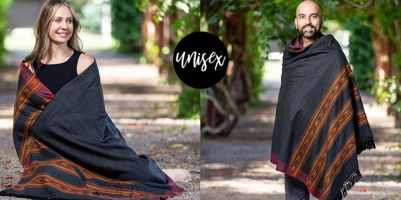 Meditation Shawl or Meditation Blanket, Wool Shawl/Wrap, Oversize Scarf/Stole, Ethically Sourced, Fair Trade. Unisex Large Truth Dark Grey zdjęcie 5