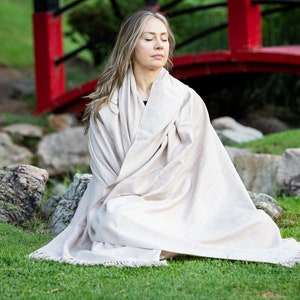 Meditation Shawl or Meditation Blanket, Wool Shawl/Wrap, Oversize Scarf/Stole, Ethically Sourced, Fair Trade. Unisex Simplicity Beige image 7