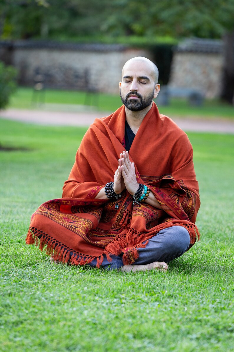 Meditation Shawl, Meditation Blanket, Prayer Shawl for Men Women, Oversize Scarf Stole, Unisex, Energize Burnt Orange image 7