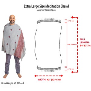 Meditation Shawl, Meditation Blanket, Prayer Shawl for Men Women, Oversize Scarf Stole, Ethically Sourced. Unisex Tree of Life Light Grey image 5