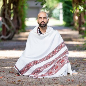 Meditation Shawl, Meditation Blanket, Prayer Shawl for Men Women, Oversize Scarf Stole, Unisex, (Energize) White
