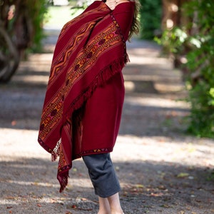 Meditation Shawl, Meditation Blanket, Prayer Shawl for Men Women, Oversize Scarf Stole, Unisex, Energize Maroon image 2