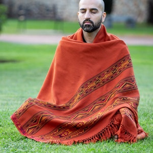 Meditation Shawl, Meditation Blanket, Prayer Shawl for Men Women, Oversize Scarf Stole, Unisex, Energize Burnt Orange image 4