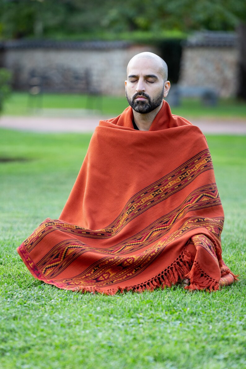 Meditation Shawl, Meditation Blanket, Prayer Shawl for Men Women, Oversize Scarf Stole, Unisex, Energize Burnt Orange image 4