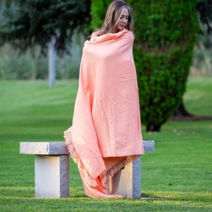 Meditation Shawl or Meditation Blanket, Wool Shawl/Wrap, Oversize Scarf/Stole, Ethically Sourced, Fair Trade. Unisex Simplicity Salmon image 4