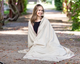 Meditation Shawl or Meditation Blanket, Wool Shawl/Wrap, Oversize Scarf/Stole, Ethically Sourced, Fair Trade. Unisex (Clarity) Light Brown