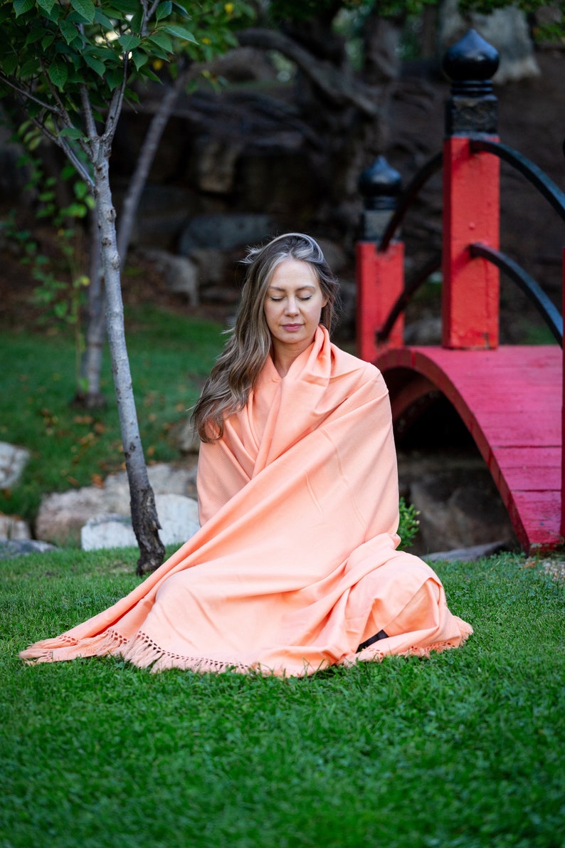 Meditation Shawl or Meditation Blanket, Wool Shawl/Wrap, Oversize Scarf/Stole, Ethically Sourced, Fair Trade. Unisex Simplicity Salmon image 5