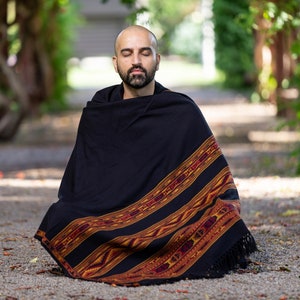 Meditation Shawl, Meditation Blanket, Prayer Shawl for Men Women, Oversize Scarf Stole, Unisex, Energize Black