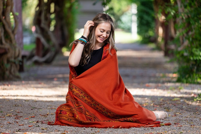 Meditation Shawl, Meditation Blanket, Prayer Shawl for Men Women, Oversize Scarf Stole, Unisex, Energize Burnt Orange image 1