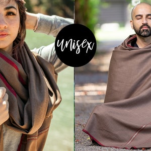 Meditation Shawl or Meditation Blanket, Wool Shawl/Wrap, Oversize Scarf/Stole, Ethically Sourced, Fair Trade. Unisex Clarity Dark Brown image 4